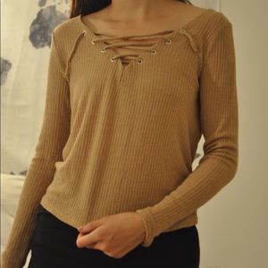 tan ribbed long sleeve shirt
